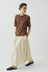 Cotton Linen Poplin Box Pleat Skirt - Ecru