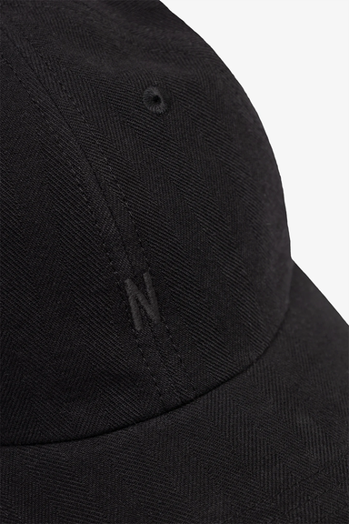 Cotton Wool Herringbone Twill 6-Panel Cap - Black