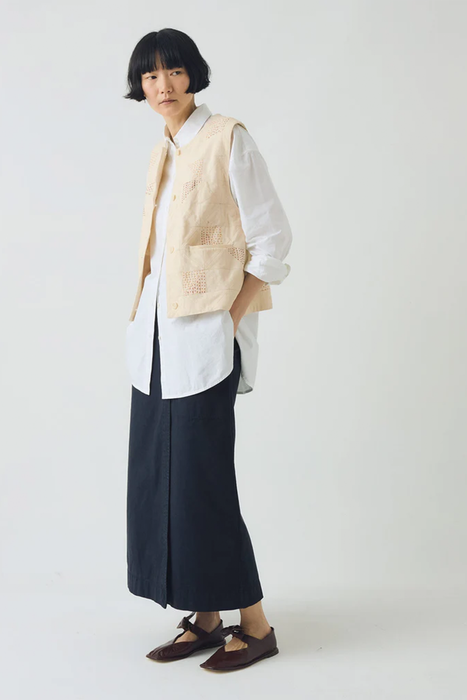 Cotton Wrap Straight Skirt - Slate Blue