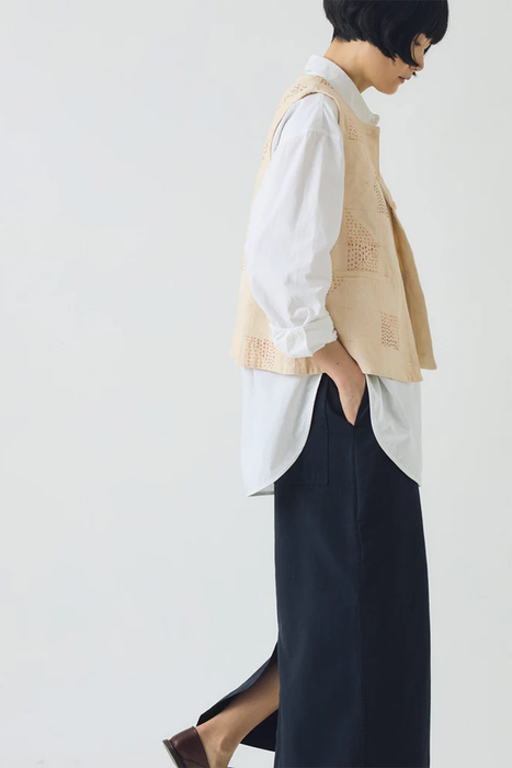 Cotton Wrap Straight Skirt - Slate Blue