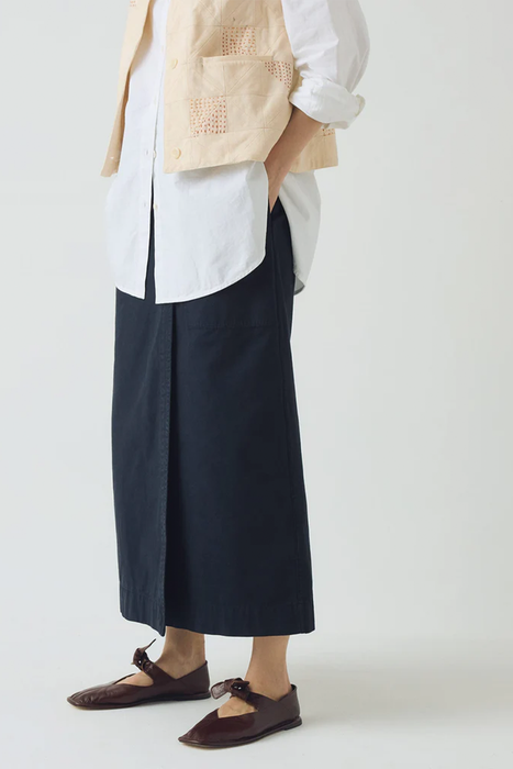Cotton Wrap Straight Skirt - Slate Blue