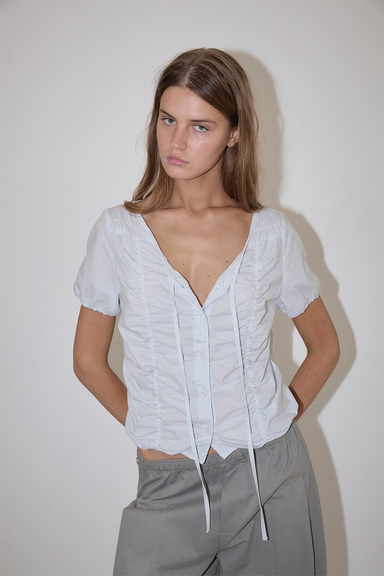 Crinkle Top - Powder Blue Stripe