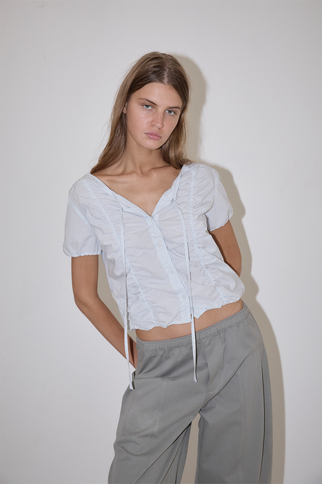 Crinkle Top - Powder Blue Stripe
