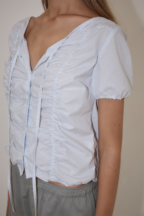 Crinkle Top - Powder Blue Stripe