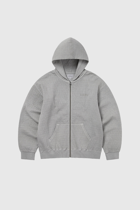 Damaged Zip Up Hoodie - Khaki Grey