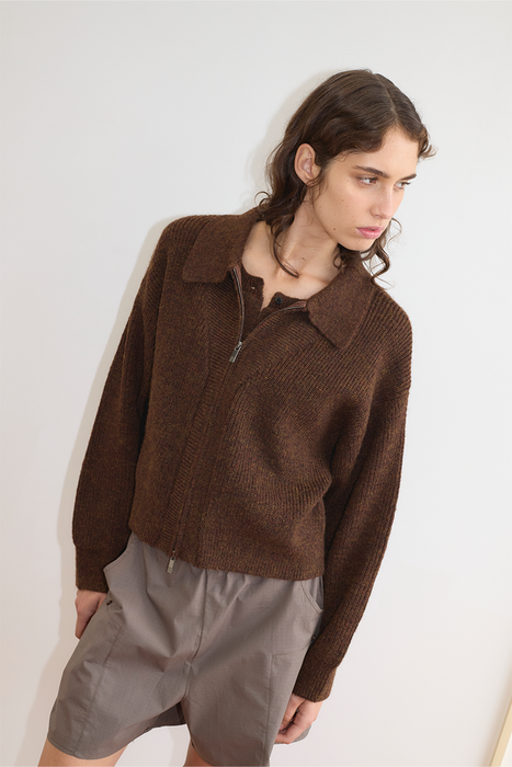 Double Layer Cardigan - Brown