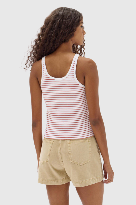 Drew Stripe Rib Tank - Papaya / White