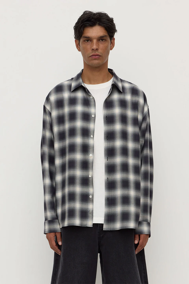 Elio Japanese Check Long Sleeve Shirt - True Navy / Cream