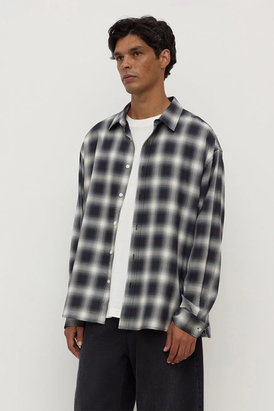 Elio Japanese Check Long Sleeve Shirt - True Navy / Cream