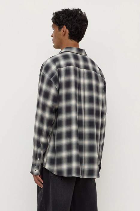Elio Japanese Check Long Sleeve Shirt - True Navy / Cream