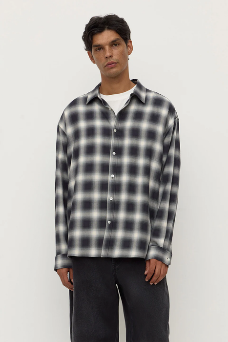 Elio Japanese Check Long Sleeve Shirt - True Navy / Cream