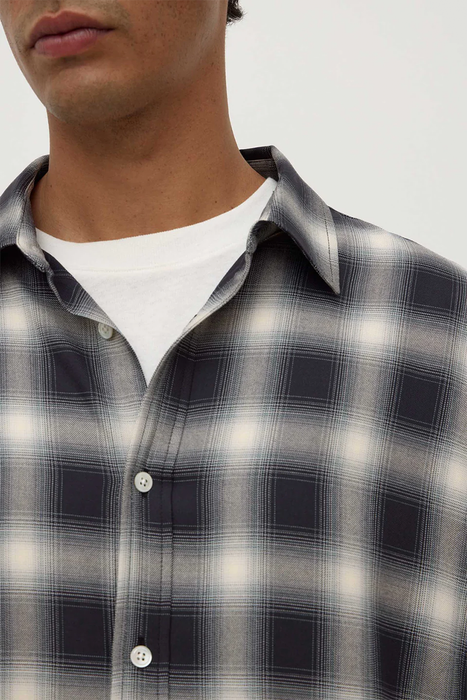 Elio Japanese Check Long Sleeve Shirt - True Navy / Cream