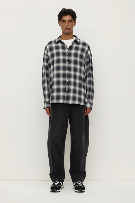 Elio Japanese Check Long Sleeve Shirt - True Navy / Cream