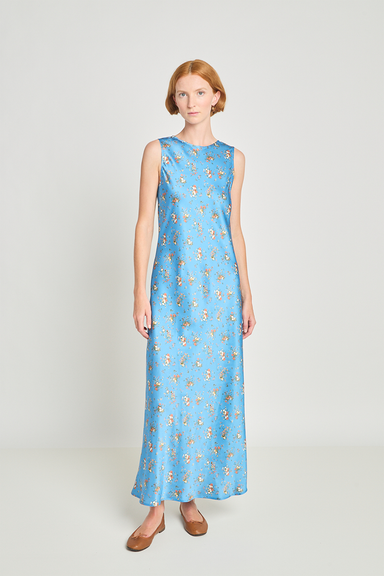Esoteric Dress - Blue Satin Floral