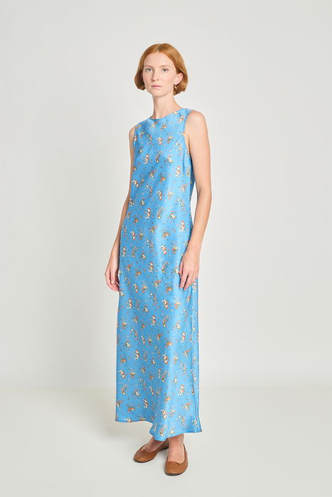 Esoteric Dress - Blue Satin Floral
