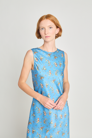 Esoteric Dress - Blue Satin Floral