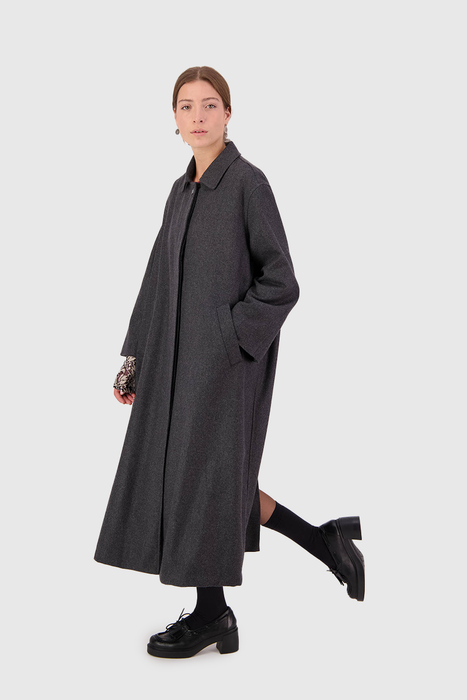 Famous All Over Duster Wool Coat - Grey