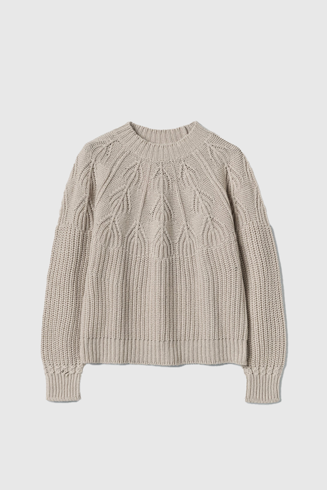 Fan Stitch Wool Cotton Sweater - Ivory