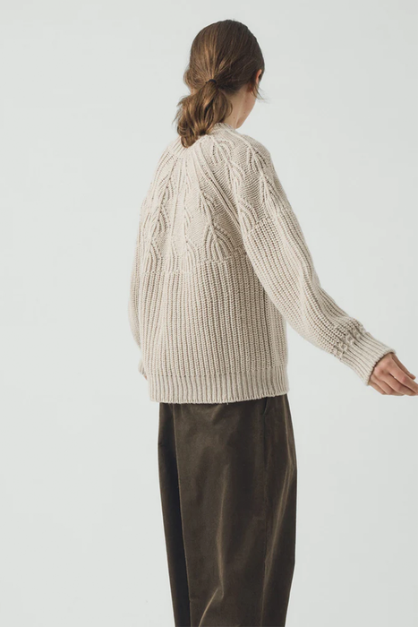 Fan Stitch Wool Cotton Sweater - Ivory