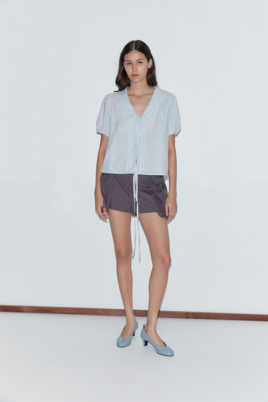 Fine Collar Top - Mist Stripe
