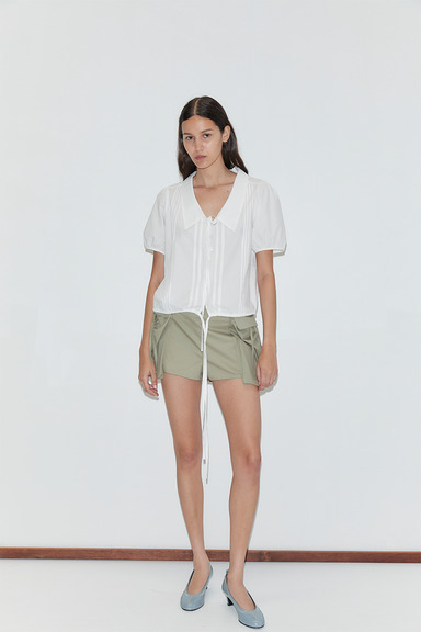 Fine Collar Top - White