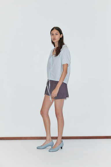 Fine Collar Top - Mist Stripe
