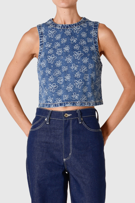 Flowers Shell Top - Indigo