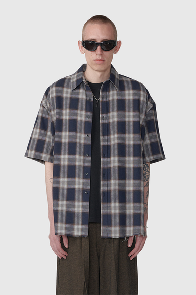 Frayed Shirt - Navy Plaid