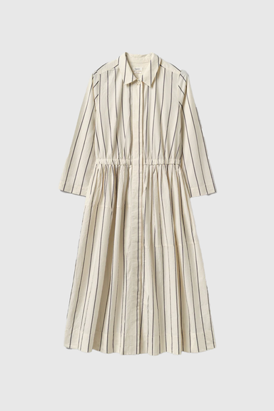 Garland Stripe Cotton Shirt Dress - Ecru / Charcoal