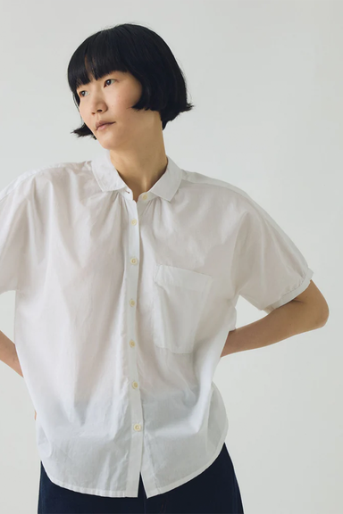 Gathered Cotton Chambray Shirt - White