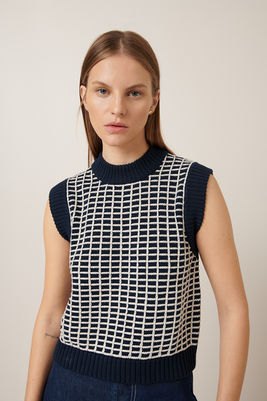 Grid Vest - Navy Grid