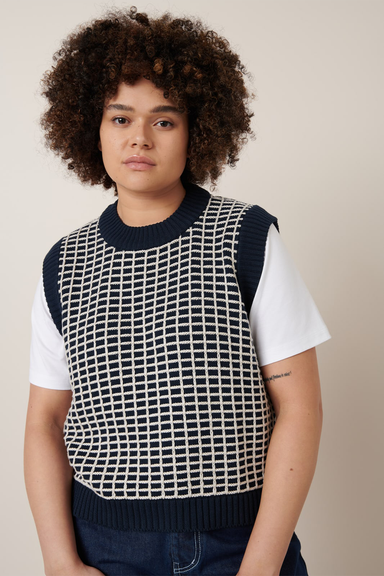 Grid Vest - Navy Grid