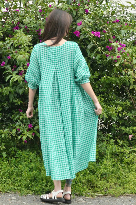 Happy All Day Dress - Green Check