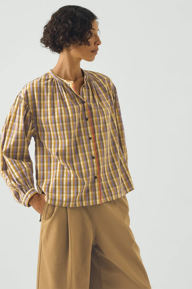 Harvest Check Mulmul Cotton Shirt - Wisteria / Olive
