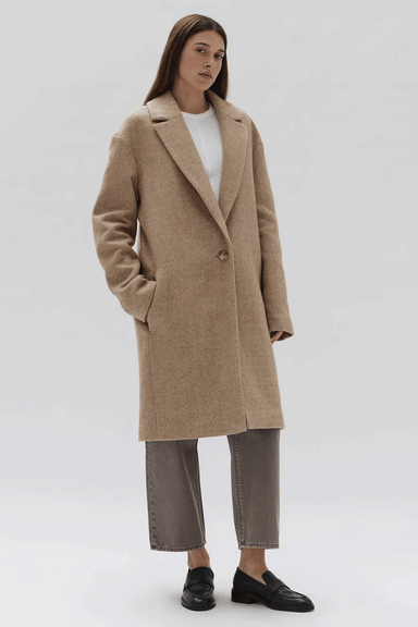 Thea Wool Herringbone Coat - Tan