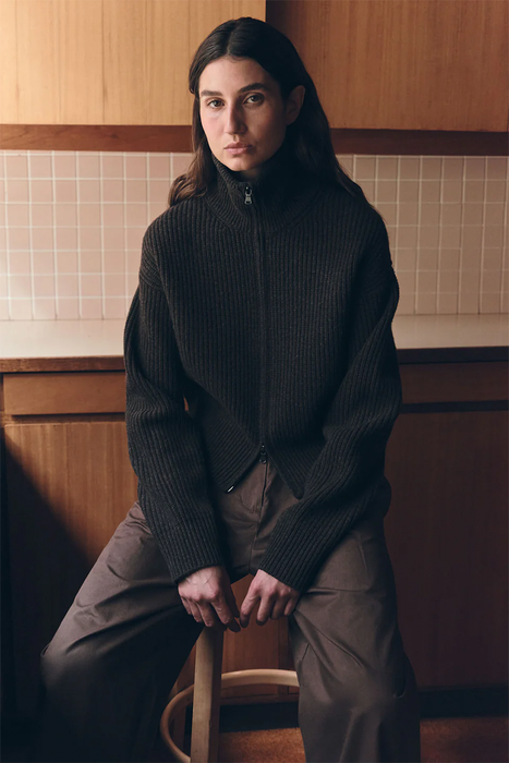 Kaia Wool Zip Sweater - Ganache Marle