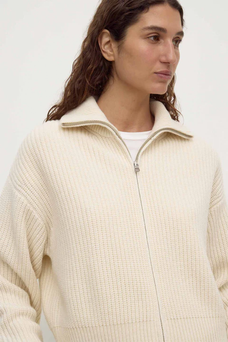 Kaia Wool Zip Sweater - Antique White