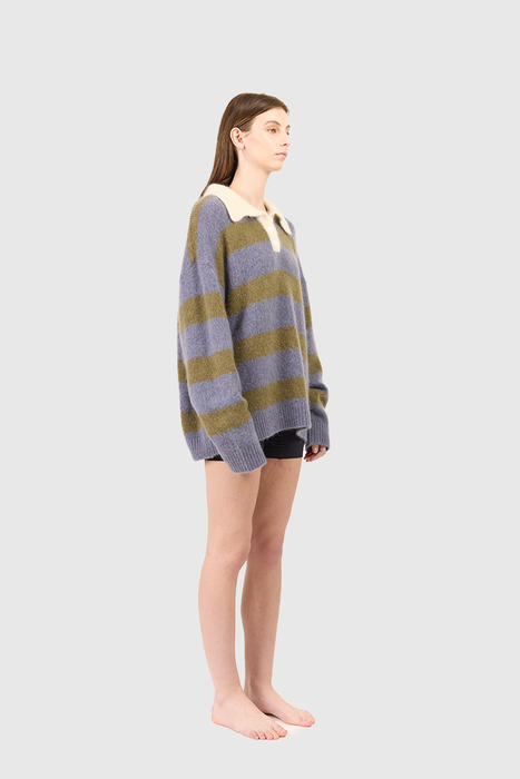 Knit Polo - Blue / Green Stripe