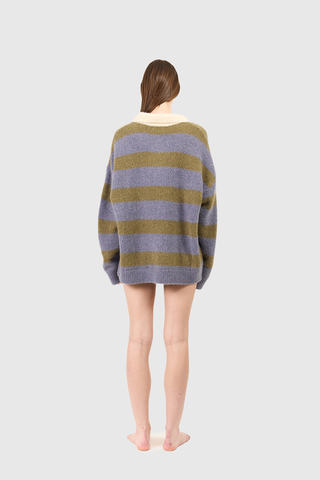 Knit Polo - Blue / Green Stripe