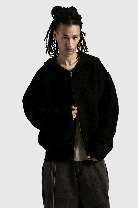 Knit Zip Hood - Boiled Black