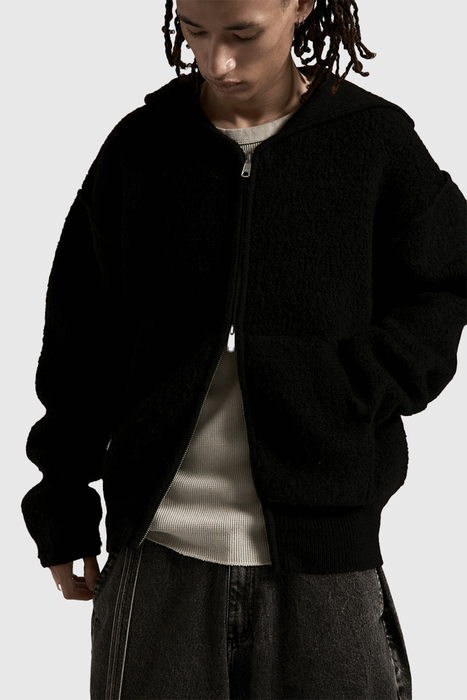 Knit Zip Hood - Boiled Black