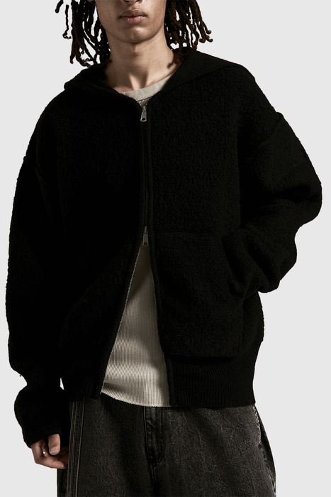 Knit Zip Hood - Boiled Black