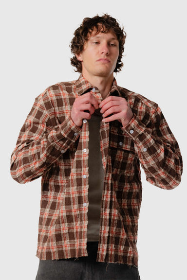 LS Pocket Shirt - Brown Red Check