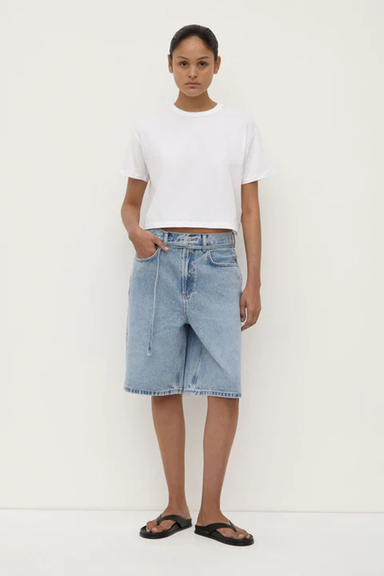 Loose Fit Long Denim Short - Mid Stone Wash