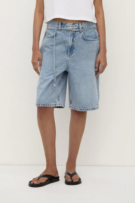 Loose Fit Long Denim Short - Mid Stone Wash