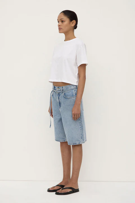 Loose Fit Long Denim Short - Mid Stone Wash