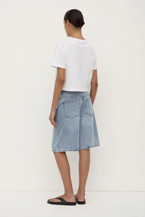 Loose Fit Long Denim Short - Mid Stone Wash