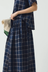 Market Check Pleated Cotton Linen Skirt - Denim Blue