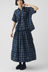 Market Check Pleated Cotton Linen Skirt - Denim Blue
