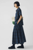 Market Check Pleated Cotton Linen Skirt - Denim Blue